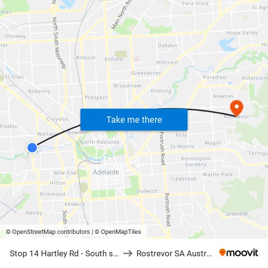 Stop 14 Hartley Rd - South side to Rostrevor SA Australia map
