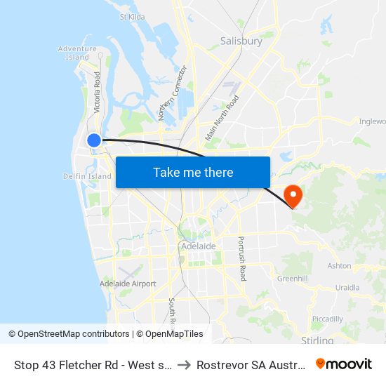 Stop 43 Fletcher Rd - West side to Rostrevor SA Australia map