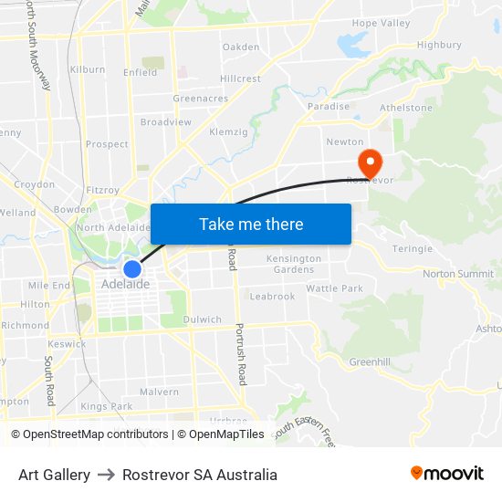 Art Gallery to Rostrevor SA Australia map