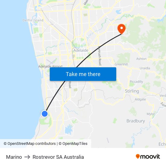 Marino to Rostrevor SA Australia map