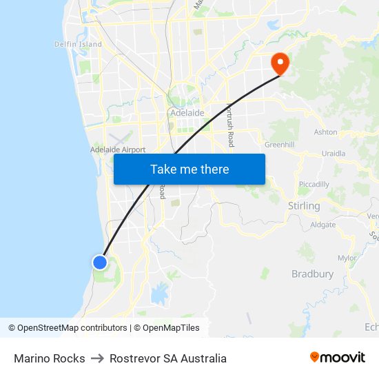 Marino Rocks to Rostrevor SA Australia map