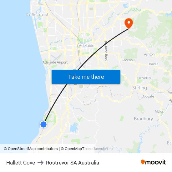 Hallett Cove to Rostrevor SA Australia map