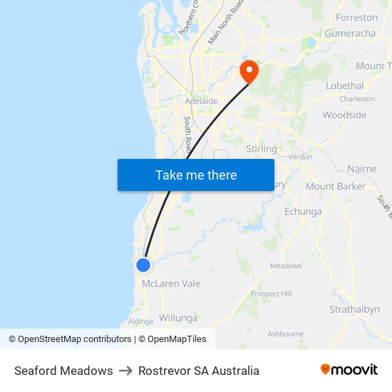 Seaford Meadows to Rostrevor SA Australia map