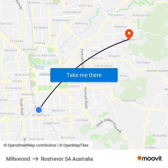 Millswood to Rostrevor SA Australia map