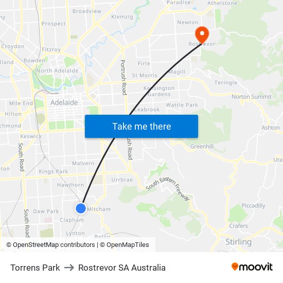 Torrens Park to Rostrevor SA Australia map