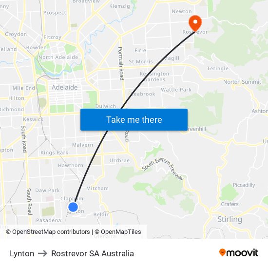 Lynton to Rostrevor SA Australia map