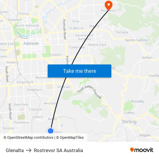 Glenalta to Rostrevor SA Australia map