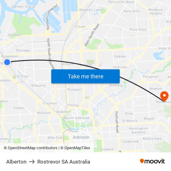 Alberton to Rostrevor SA Australia map