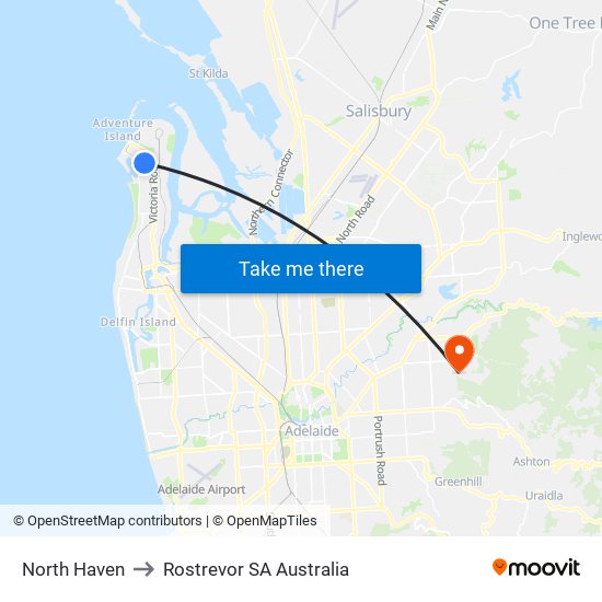 North Haven to Rostrevor SA Australia map