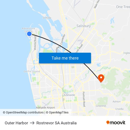 Outer Harbor to Rostrevor SA Australia map