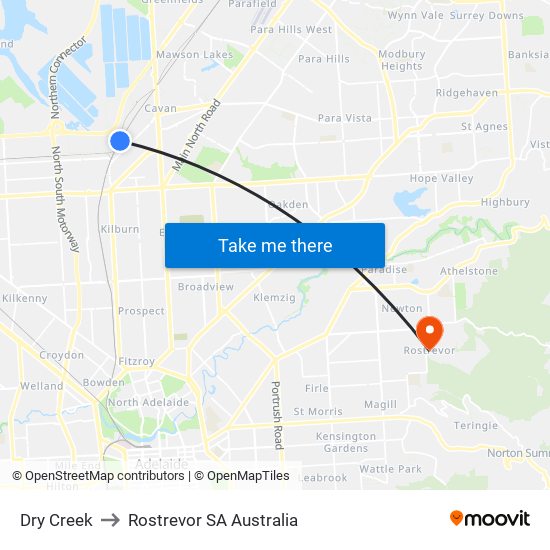 Dry Creek to Rostrevor SA Australia map