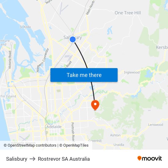 Salisbury to Rostrevor SA Australia map