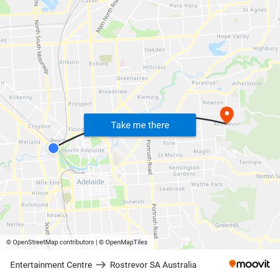 Entertainment Centre to Rostrevor SA Australia map