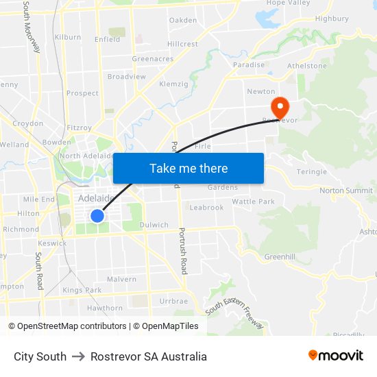 City South to Rostrevor SA Australia map