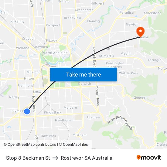 Stop 8 Beckman St to Rostrevor SA Australia map