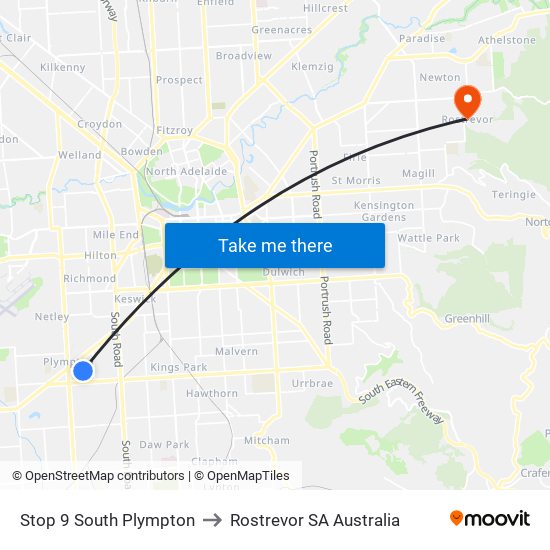 Stop 9 South Plympton to Rostrevor SA Australia map