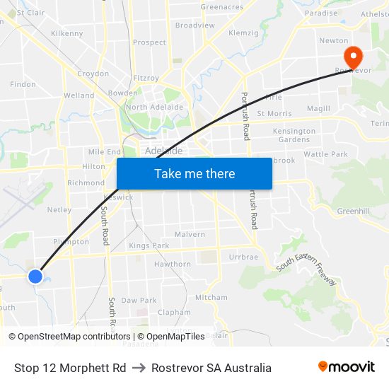 Stop 12 Morphett Rd to Rostrevor SA Australia map