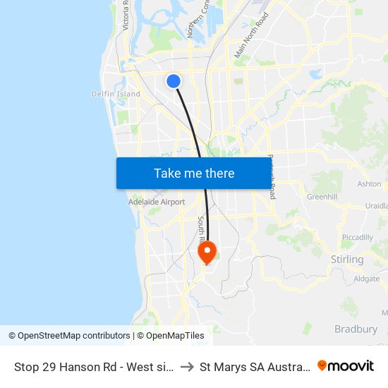 Stop 29 Hanson Rd - West side to St Marys SA Australia map