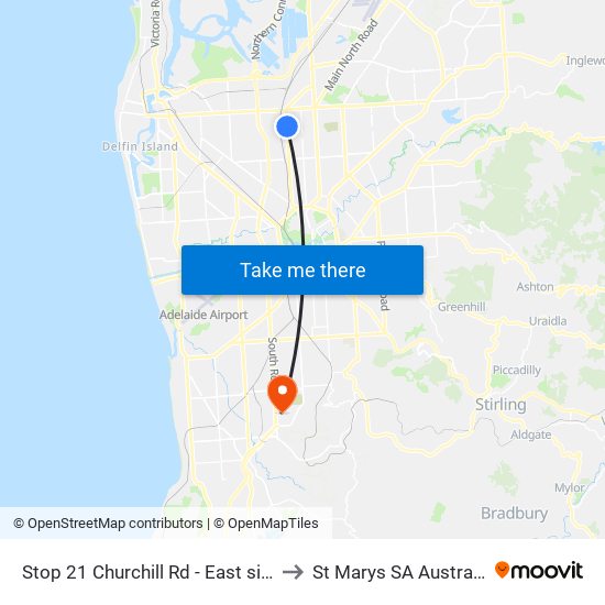 Stop 21 Churchill Rd - East side to St Marys SA Australia map