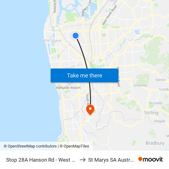 Stop 28A Hanson Rd - West side to St Marys SA Australia map