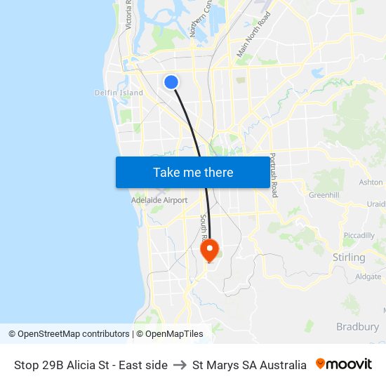 Stop 29B Alicia St - East side to St Marys SA Australia map