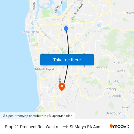 Stop 21 Prospect Rd - West side to St Marys SA Australia map