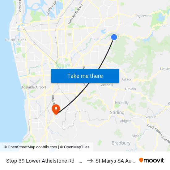 Stop 39 Lower Athelstone Rd - North side to St Marys SA Australia map