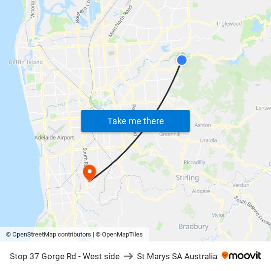 Stop 37 Gorge Rd - West side to St Marys SA Australia map