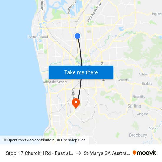 Stop 17 Churchill Rd - East side to St Marys SA Australia map