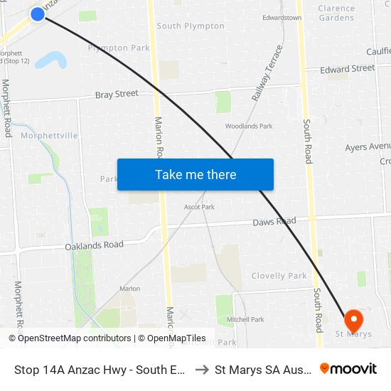 Stop 14A Anzac Hwy - South East side to St Marys SA Australia map