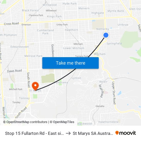 Stop 15 Fullarton Rd - East side to St Marys SA Australia map