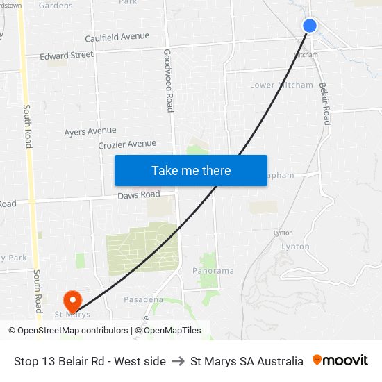 Stop 13 Belair Rd - West side to St Marys SA Australia map