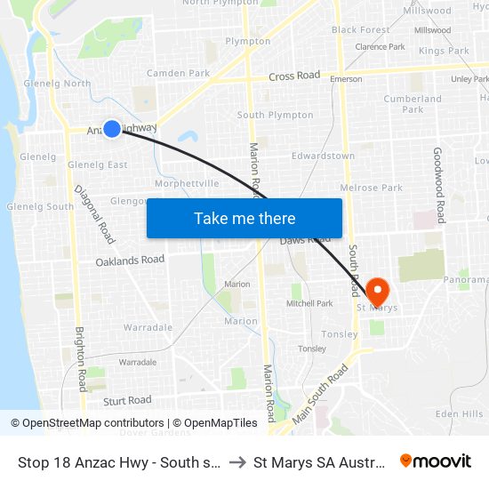 Stop 18 Anzac Hwy - South side to St Marys SA Australia map