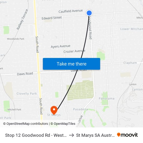 Stop 12 Goodwood Rd - West side to St Marys SA Australia map