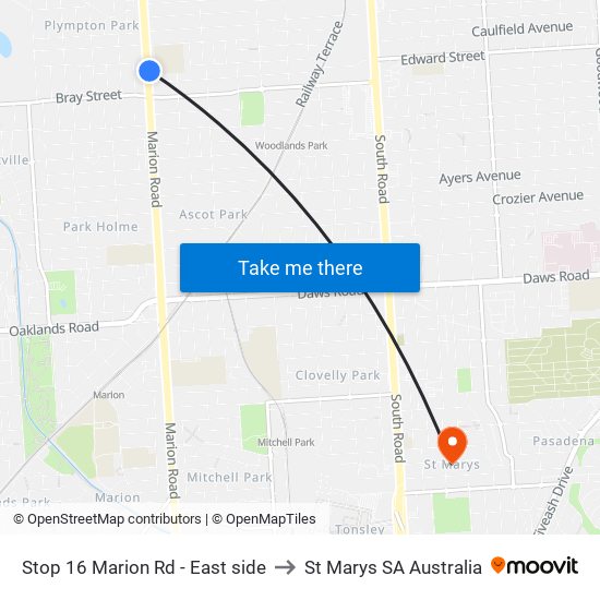 Stop 16 Marion Rd - East side to St Marys SA Australia map