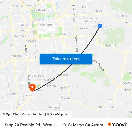 Stop 20 Penfold Rd - West side to St Marys SA Australia map