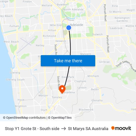 Stop Y1 Grote St - South side to St Marys SA Australia map