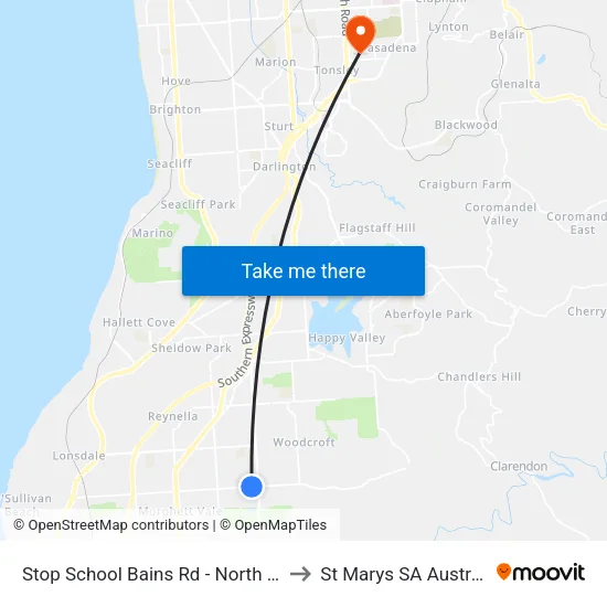Stop School Bains Rd - North side to St Marys SA Australia map