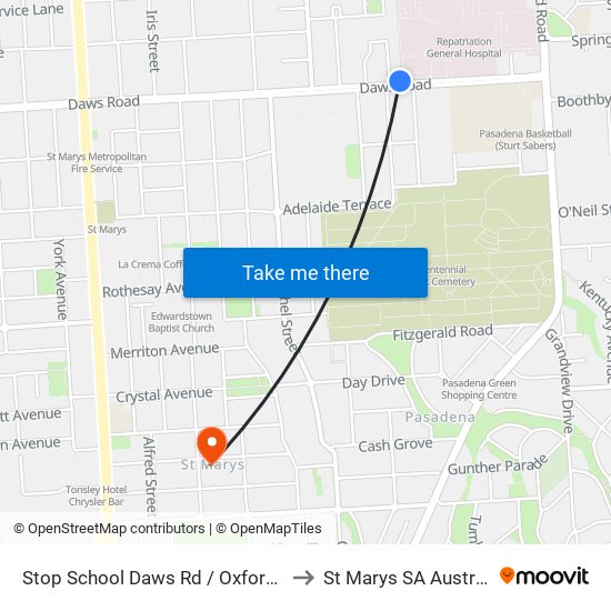 Stop School Daws Rd / Oxford Cir to St Marys SA Australia map