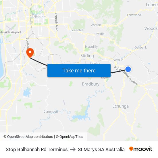 Stop Balhannah Rd Terminus to St Marys SA Australia map