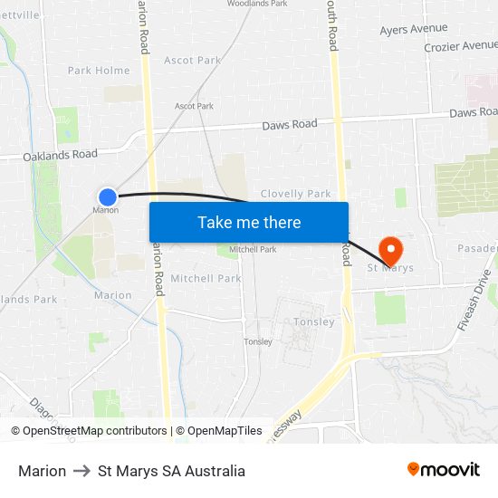 Marion to St Marys SA Australia map