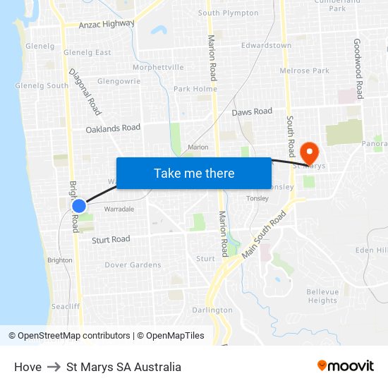 Hove to St Marys SA Australia map