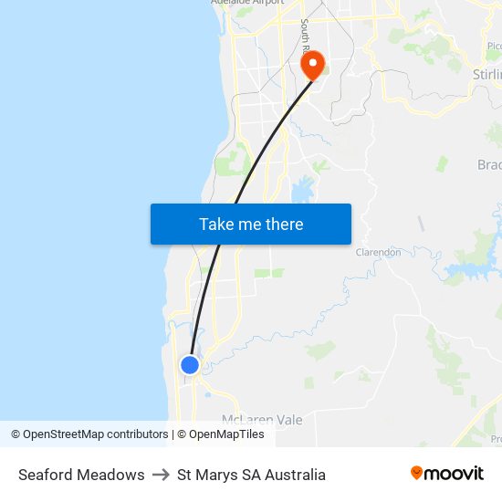 Seaford Meadows to St Marys SA Australia map
