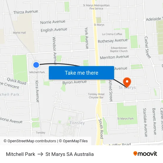 Mitchell Park to St Marys SA Australia map