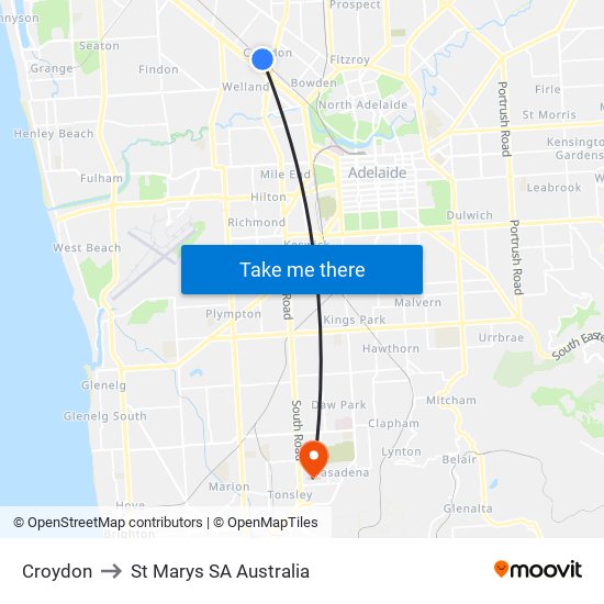 Croydon to St Marys SA Australia map