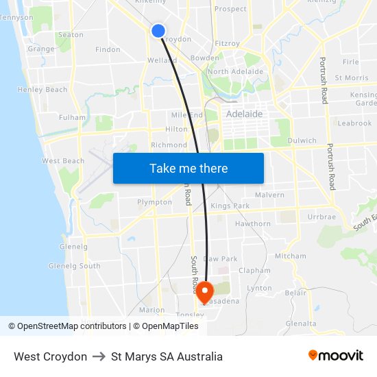 West Croydon to St Marys SA Australia map