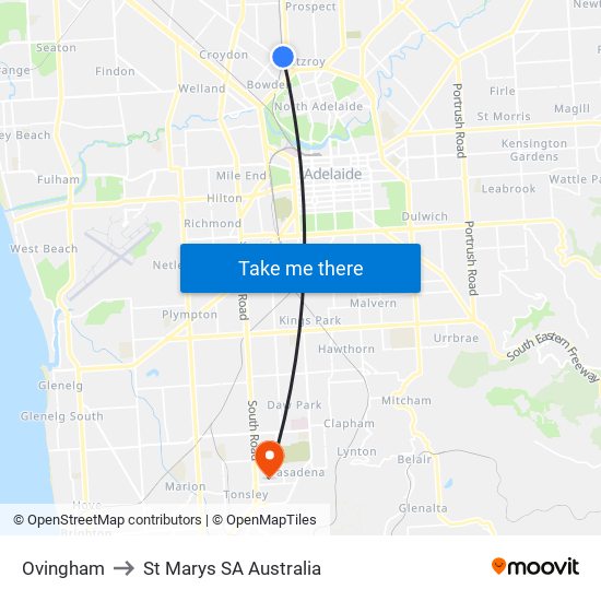 Ovingham to St Marys SA Australia map