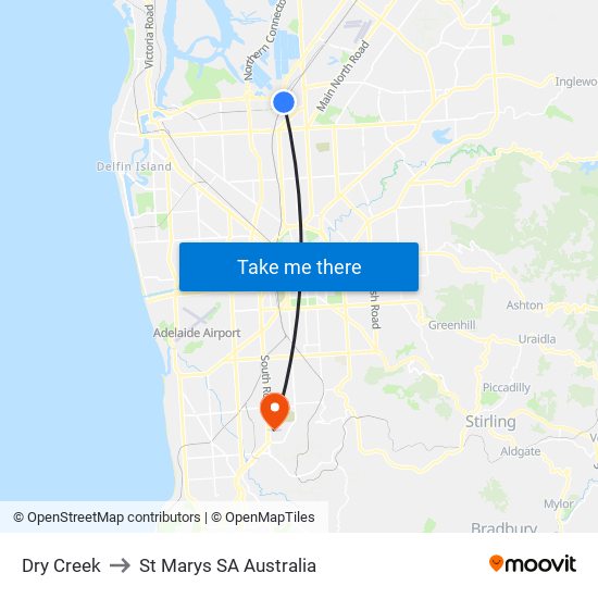 Dry Creek to St Marys SA Australia map