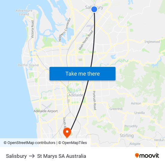 Salisbury to St Marys SA Australia map