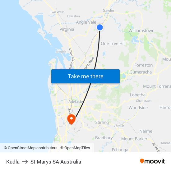 Kudla to St Marys SA Australia map